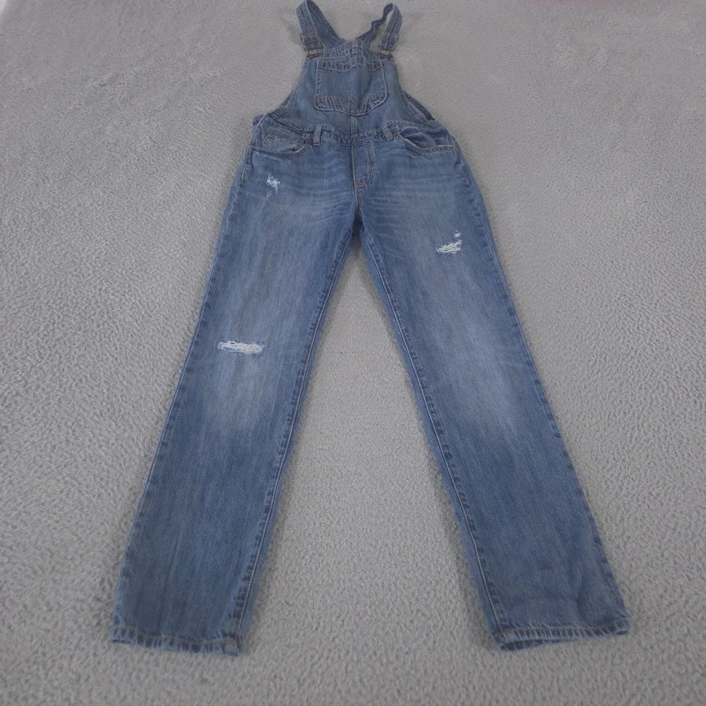 Gap Overalls Kids XL Blue Distressed Overalls Straight Leg Denim Bib Pocket